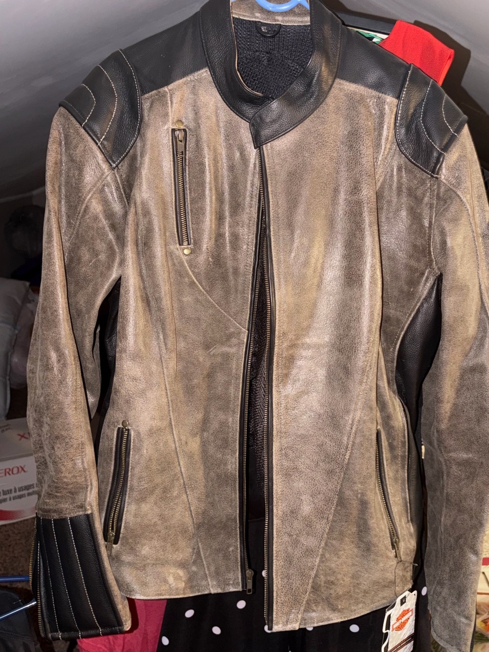 Women’s Harley Davidson Taupe Leather Moto Jacket XL